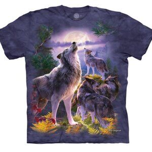The Mountain Wolf Pack Moon Wolfpack Purple Howling Wolves Forest T-Shirt S-3X